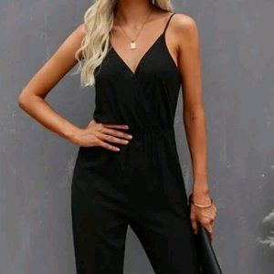 Solid Black Cami Jumpsuit with Knot Ankle Hem SHEIN
